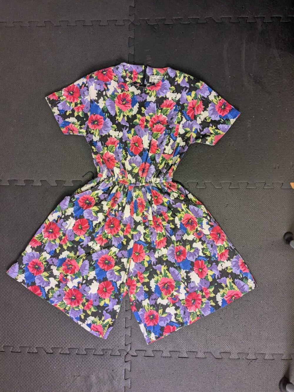 vintage 80s floral playsuit jumper romper S Roberts Small cotton blend